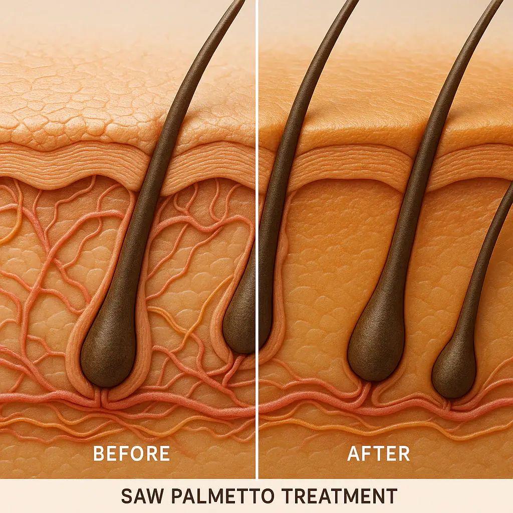 Before-and-after comparison-of-hair-growth-using-Saw-Palmetto-based-products. Before-and-after comparison-of-hair-growth-using-Saw-Palmetto-based-products.